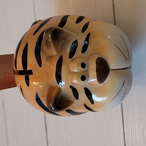 Vintage kitty cat tiger piggy bank retro hobbyist ceramic chalk